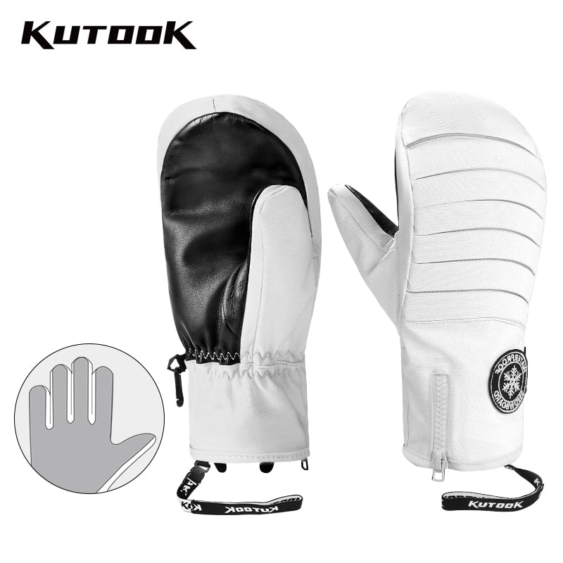 KUTOOK Skiing Gloves Waterproof Goatskin Palm Outdoor Sport