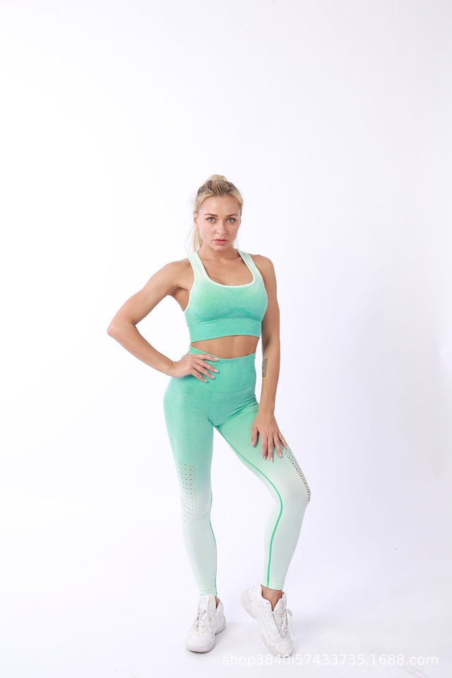 Women Sport Suit Fitness Tracksuit Gradient Seamless