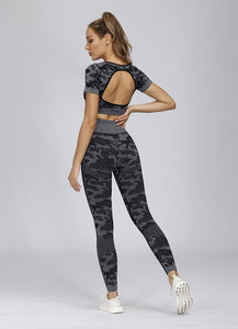 Leopard Backless Top Fitness Leggings Sportwear