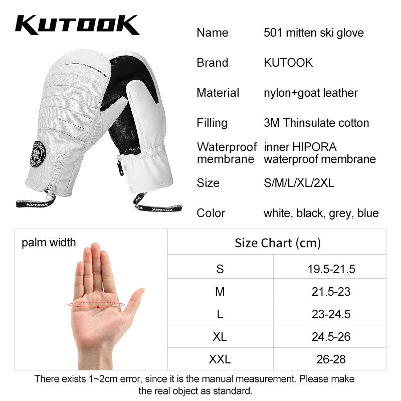 KUTOOK Skiing Gloves Waterproof Goatskin Palm Outdoor Sport