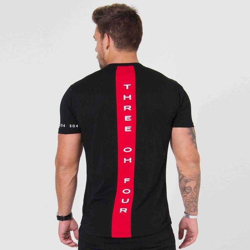 Men Cotton Short sleeve t shirt Fitness Slim Patchwork Black | GYMFIT24.COM