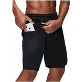 Men's  2 in 1 running shorts security zipper pockets