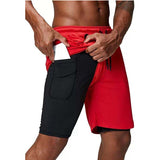 Men's  2 in 1 running shorts security zipper pockets