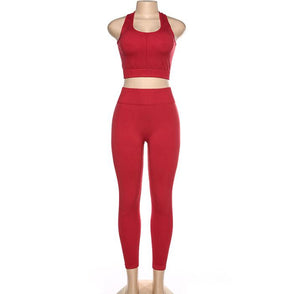 Women Short Vest + High Waist Sweat Pants Two Piece Set