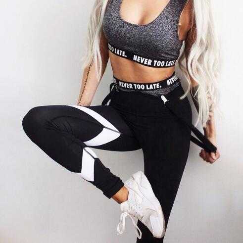 Arrow Print Yoga Legging Pants Black White Patchwork Gym Clothes Legging | eprolo