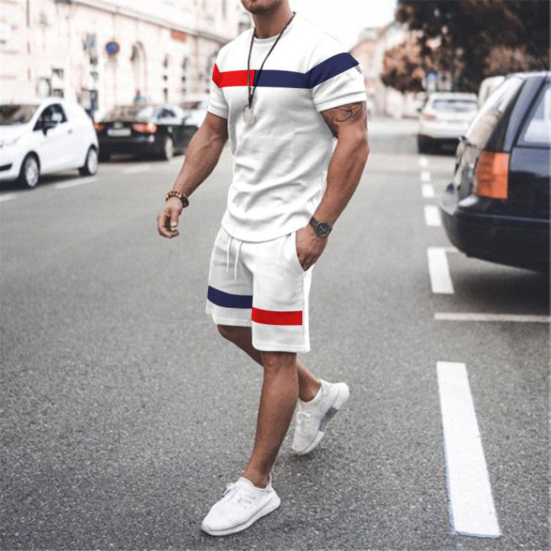 Traje deportivo de manga corta con parches para ocio y atletismo para hombre