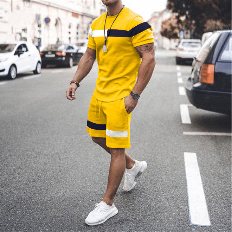 Traje deportivo de manga corta con parches para ocio y atletismo para hombre