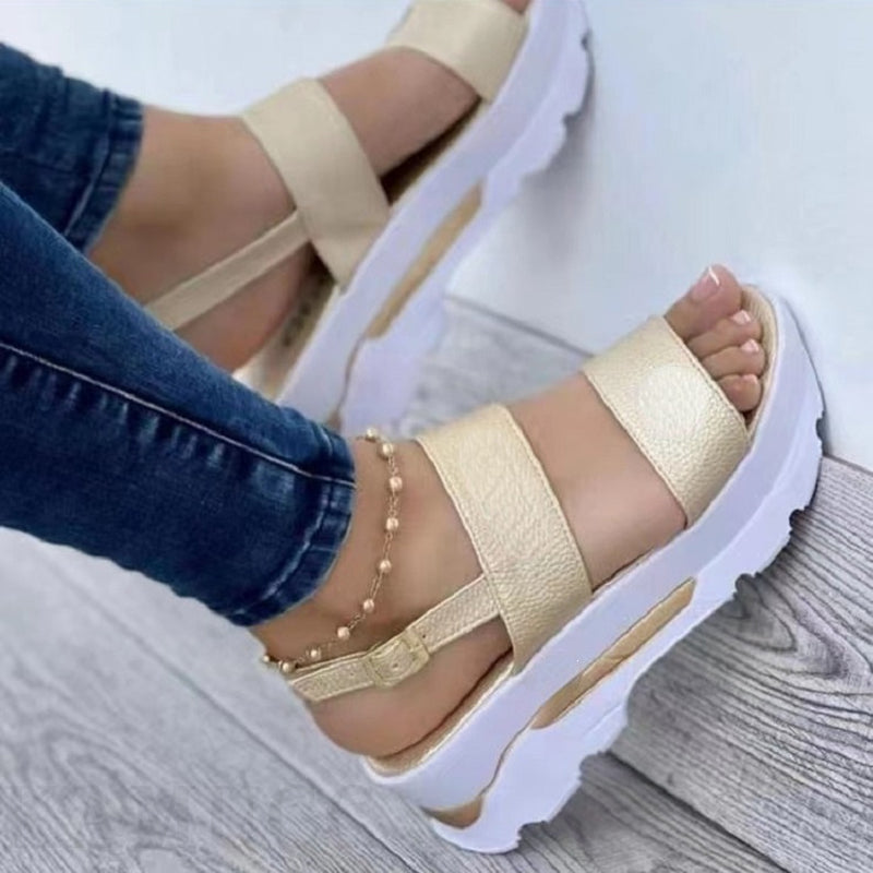Women's Wedge Casual Buckle Faux Leather Platform Sandals