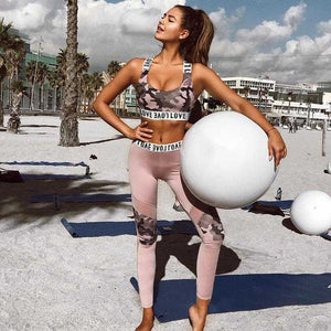 Women's Fitness Suits Pink Crop Tank Top Legging Pants 2 Pieces Set | eprolo