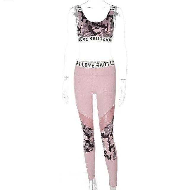 Women's Fitness Suits Pink Crop Tank Top Legging Pants 2 Pieces Set | eprolo